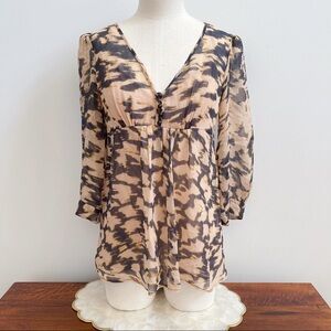 Tracy Reese Silk Peach Black 3/4 Puff Sleeve Top S